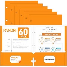 Two Pocket Portfolio Folders, 60 Pack 3 Hole Punched 2 Pocket Folders Orange