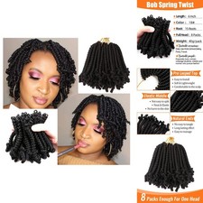 Lifabeauty 8 Packs Short Bob Spring Twist Crochet Hair 6 Inch Passion Twist