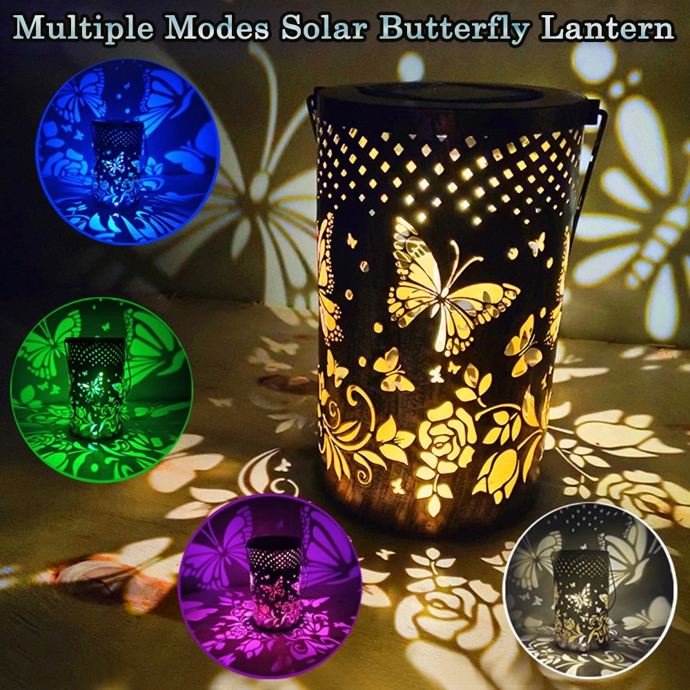 Solar Outdoor Hanging LED Butterfly Lantern Lawn Pathway Landscape Decoration
