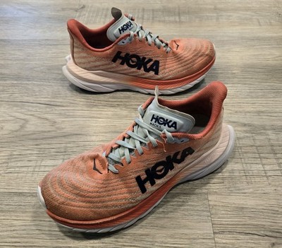Hoka One One Mach 5 Running Shoe Womens 8 B Peach Light Blue Comfort Breathable 
