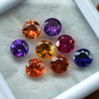 6x6 mm Natural Mix Color Sapphire Round Cut 8 Pcs CERTIFIED Loose Gemstone Lot