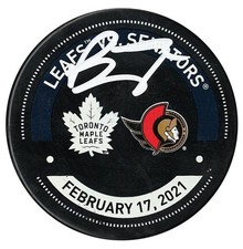 Brady Tkachuk Signed Ottawa Senators Warm-Up Used Puck vs Leafs FEB 17/2021 (B)