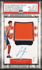 2019 NATIONAL TREASURES PATCH AUTO #112 CAMERON JOHNSON 64/99 PSA 8 AUTO 10