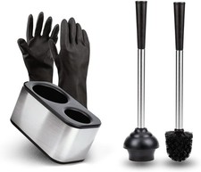 Stainless Steel Bathroom Cleaning Toilet Bowl Brush and Plunger Combo Set Black