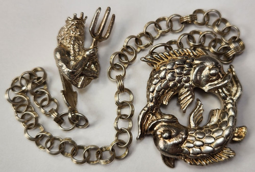 Vintage Poseidon w/ Trident & Fish Sterling Silver Chain Book Mark 10.5" 28 gram