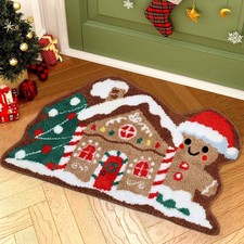 39.4x23.6 Inch Christmas Gingerbread House Bath Rug Tufted Absorbent Mat