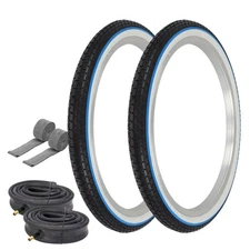 OG  20" X 1.75 WHITEWALL BLUE LINE BRICK TIRESW/ HEAVY DUTY TUBES& RIM STRIPS