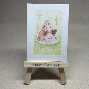 ACEO Original Cool Slice - Fruit Watercolor Trading Card - by Smolart