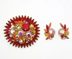 RARE Juliana DeLizza & Elster Rhinestone Costume Jewelry Brooch Earring Set - 02