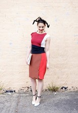 Country Road Silk Colourblock Ruched Dress AU 12 US 8 Maroon Office Evening