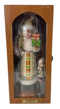14" Wooden White Nutcracker Holding Gifts w/ Matching Ornament Wooden Box 2005