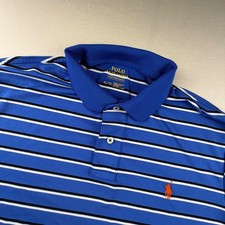 Polo Ralph Lauren Performance Polo Mens XL Blue Striped Short Sleeve Golf 0135