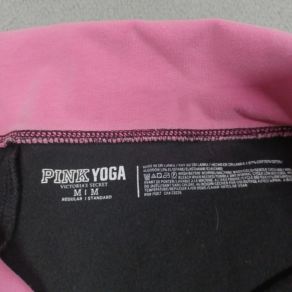 Victoria Secret Leggings Womens Medium Black Pull On Y2K Fold Over Flared Pink - Image 4 of 4