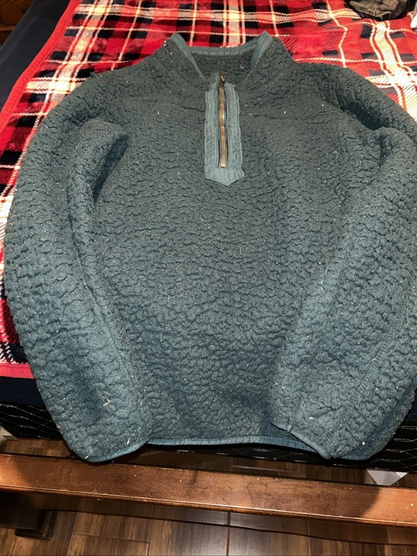 Dark Green Fleece Pullover Sweater Zip Up