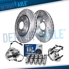 5-Lug Front Drilled Rotors Wheel Hub Bearings +20pc Lugnuts for 2006-08 Ram 1500