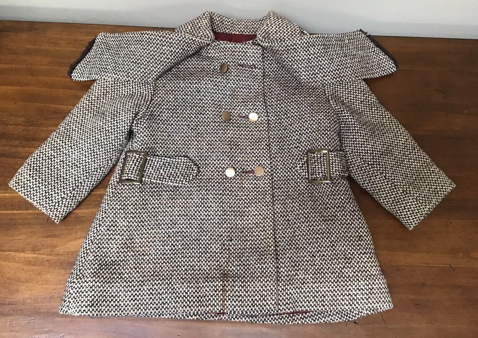 Abrigo Chaqueta Acolchado Gorro Sombrero ILGWU Union Vintage Niño Niña Lana Tweed Foto 2 de 4