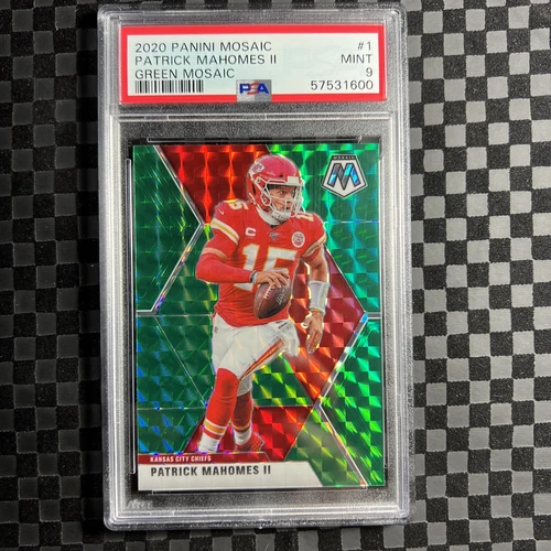 2020 Panini Mosaic Football Green Mosaic #1 Patrick Mahomes II Chiefs PSA 9