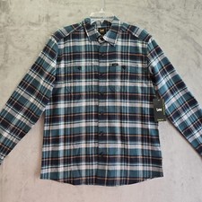 Lee Men's Long Sleeve Flannel Shirt Size Medium Legendary Workwear Green Plaid