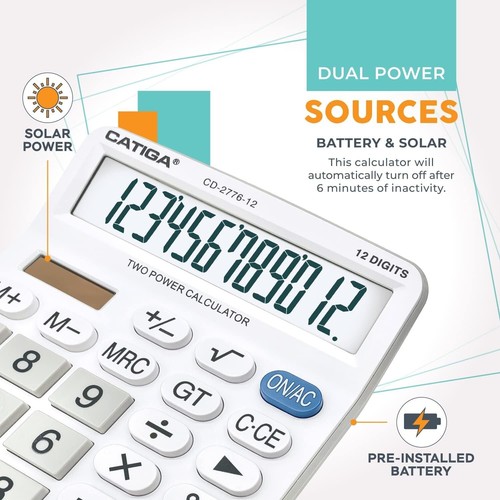 Easy-to-Use 12-Digit Calculator with 5-Inch Display - Ideal for Finance Tasks - Picture 6 of 9