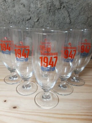 6 VERRES A PIED KRONENBOURG 1947 25CL NEUFS DERNIER MODELE + 6 SOUS BOCKS