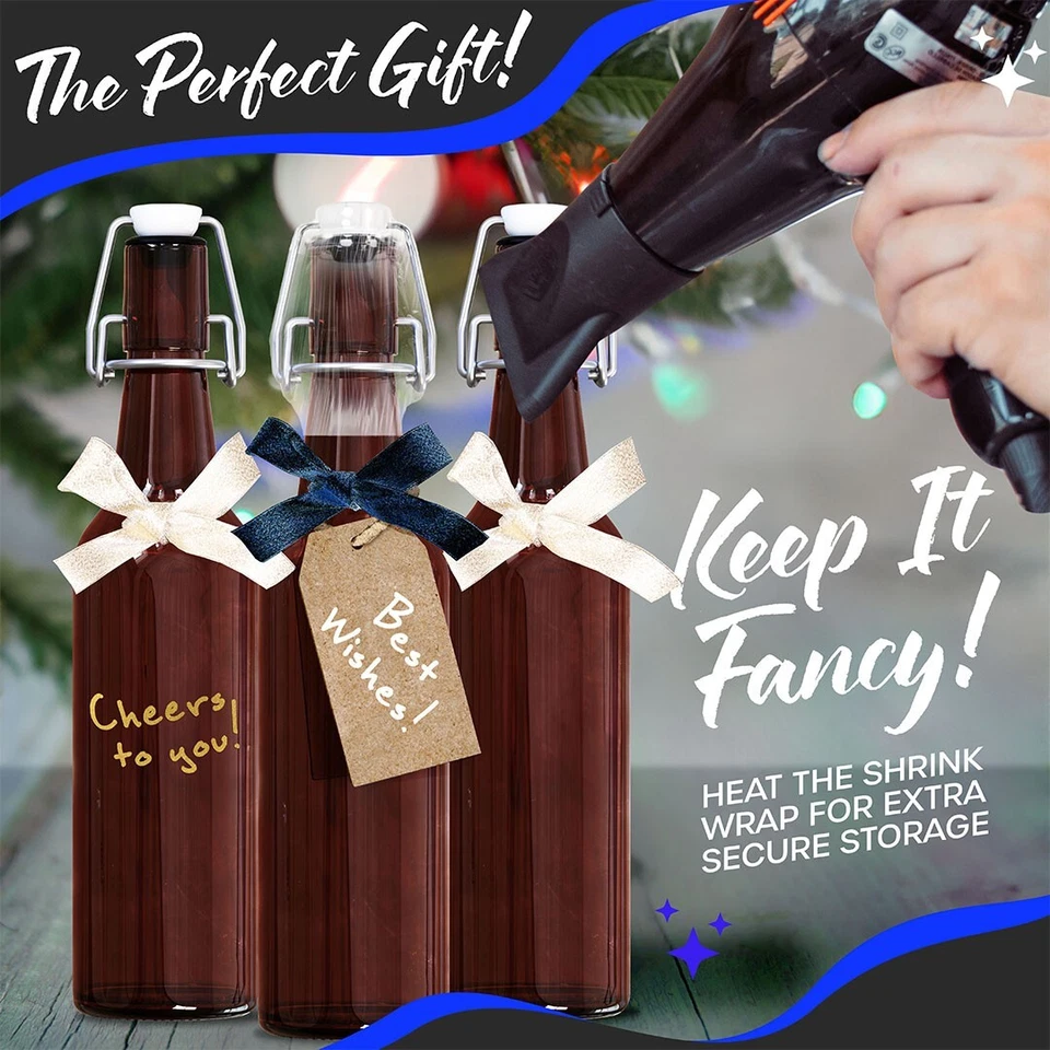 Nevlers 16 Oz. Airtight Glass Swing Top Beer Bottles - Amber Glass (Pack of 12) - Image 4 of 4