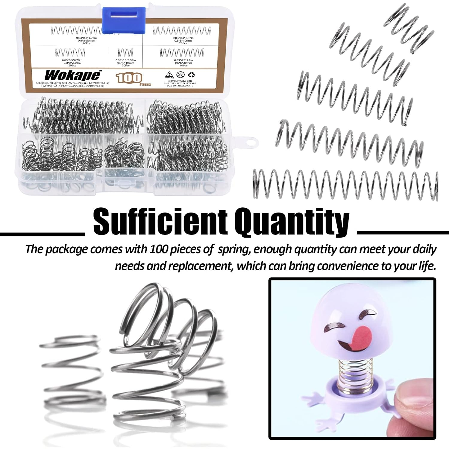 100Pcs Compression Springs Assortment Mini Stainless Steel Compression