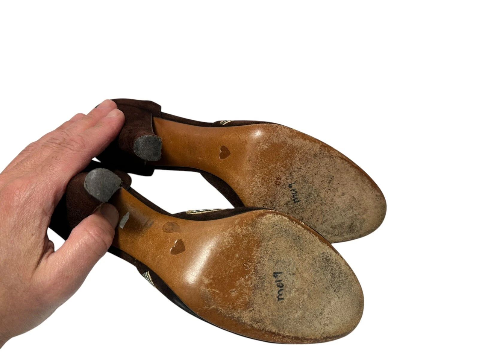 Moschino scarpe donna decolte tacco grosso cubano marrone scamosciato punta tonda taglia 40