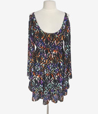 SOCIALITE Women Size L Geometric Mini Ruffle Dress Long Sleeve Cut Out Neck 72P