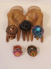Handmade Beaded Stretch Rings Lot Of 5
