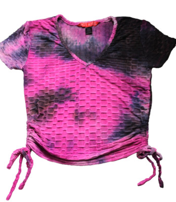HOT KISS KNIT SHIRT ladies size S dark purple pink tie dyeshort sleeve textured