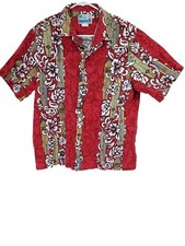 VTG RJC Hawaiian Camp Shirt Mens XL Cotton Bark Cloth Red Floral Print Surfboard