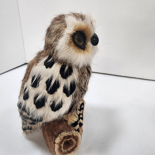 Owl Figurine 6in. Made Or Real Rabbit Fur Vintage - Picture 2 of 9