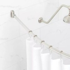 Signature Hardware 60" Curved Solid Brass Shower Curtain Rod, Stainless Steel