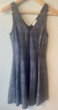 Everly Women's Dress Black Fit & Flare Silver Blue Sparkly Dress Size Small A17