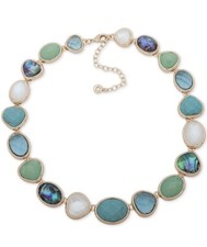 $55  Anne Klein  gold tone multi stone collar necklace  16 plus  3' " Q35