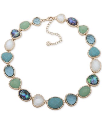 $55  Anne Klein  gold tone multi stone collar necklace  16 plus  3' '' Q35