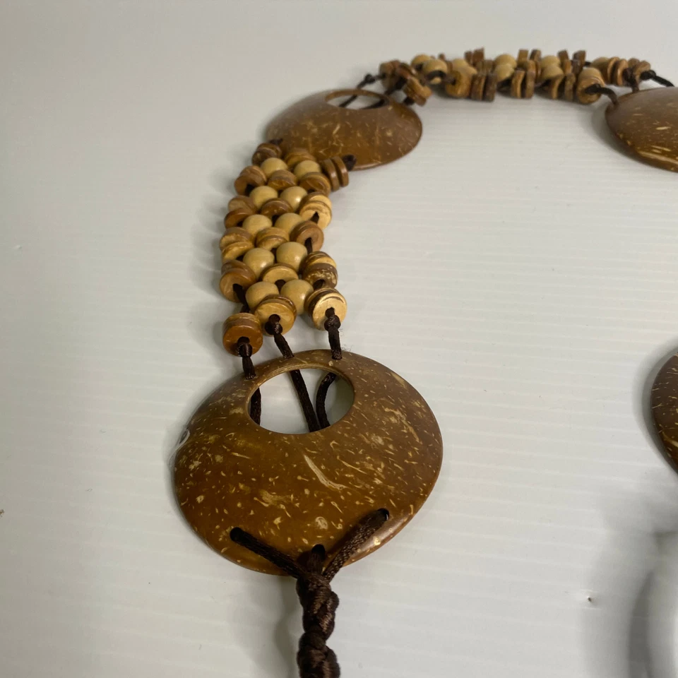 Vintage Unbranded Belt Coconut Shell Wooden Beads Brown Tones Tie 173cm Boho 70s - image 2 of 4