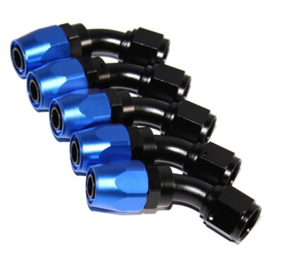 5PC AN-10 45°Deg Swivel Fuel Oil Gas Line Hose End Fitting Adapter BLACK/BLUE