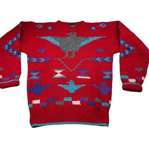 VTG Ralph Lauren Chaps Men's Chunky Hand Knit Wool Sweater Aztec Bird • Medium - Picture 2 of 7