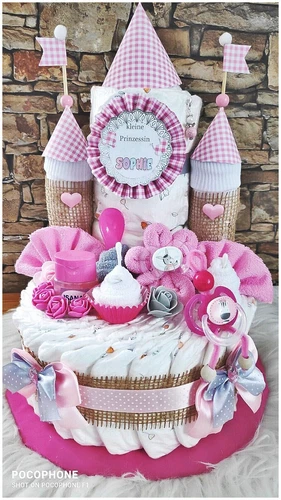  Windeltorte Schloss Mädchen Schnullerpüppchen personalisiert mit Namen 