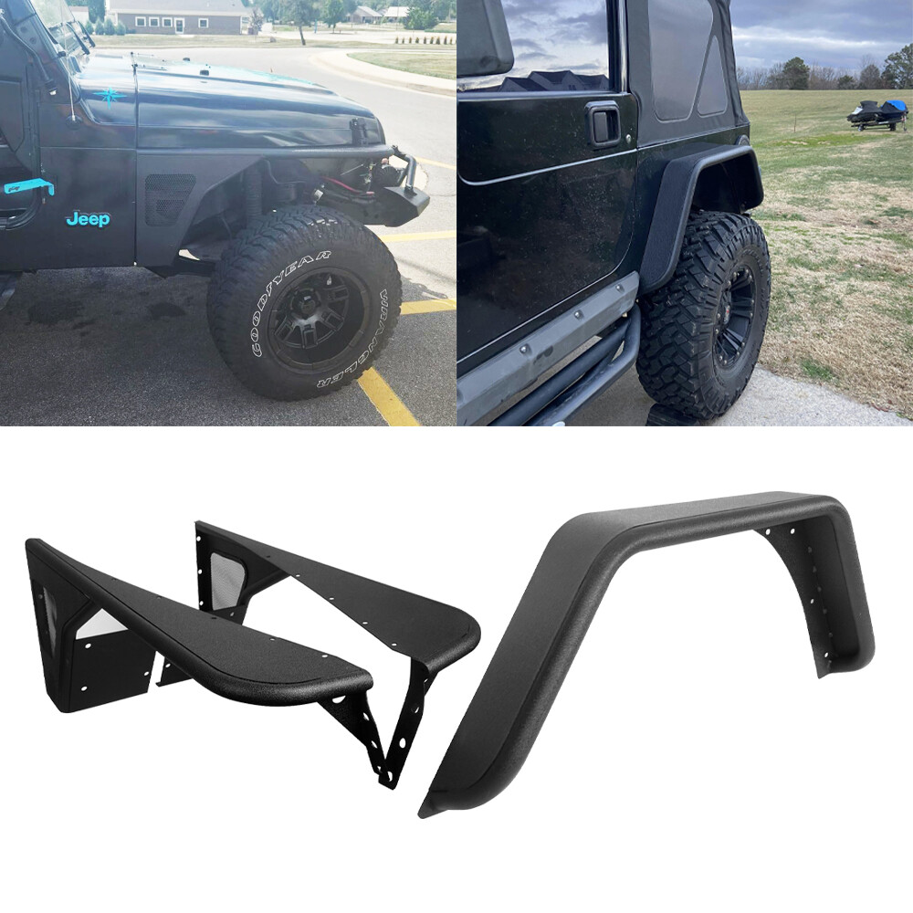 Hooke Road Steel Flat Fender Flares For 1997-2006 Jeep Wrangler TJ (Front, 2PC) - Rugged Wheel Guard