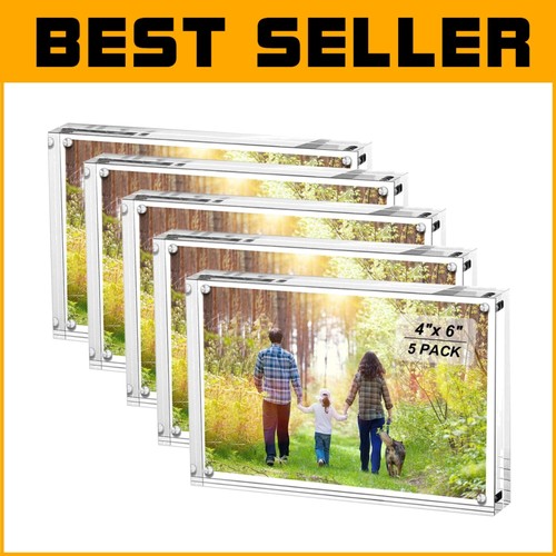 Premium Acrylic Magnetic Picture Frames 4x6 Inches, 5 Pack for Modern Homes