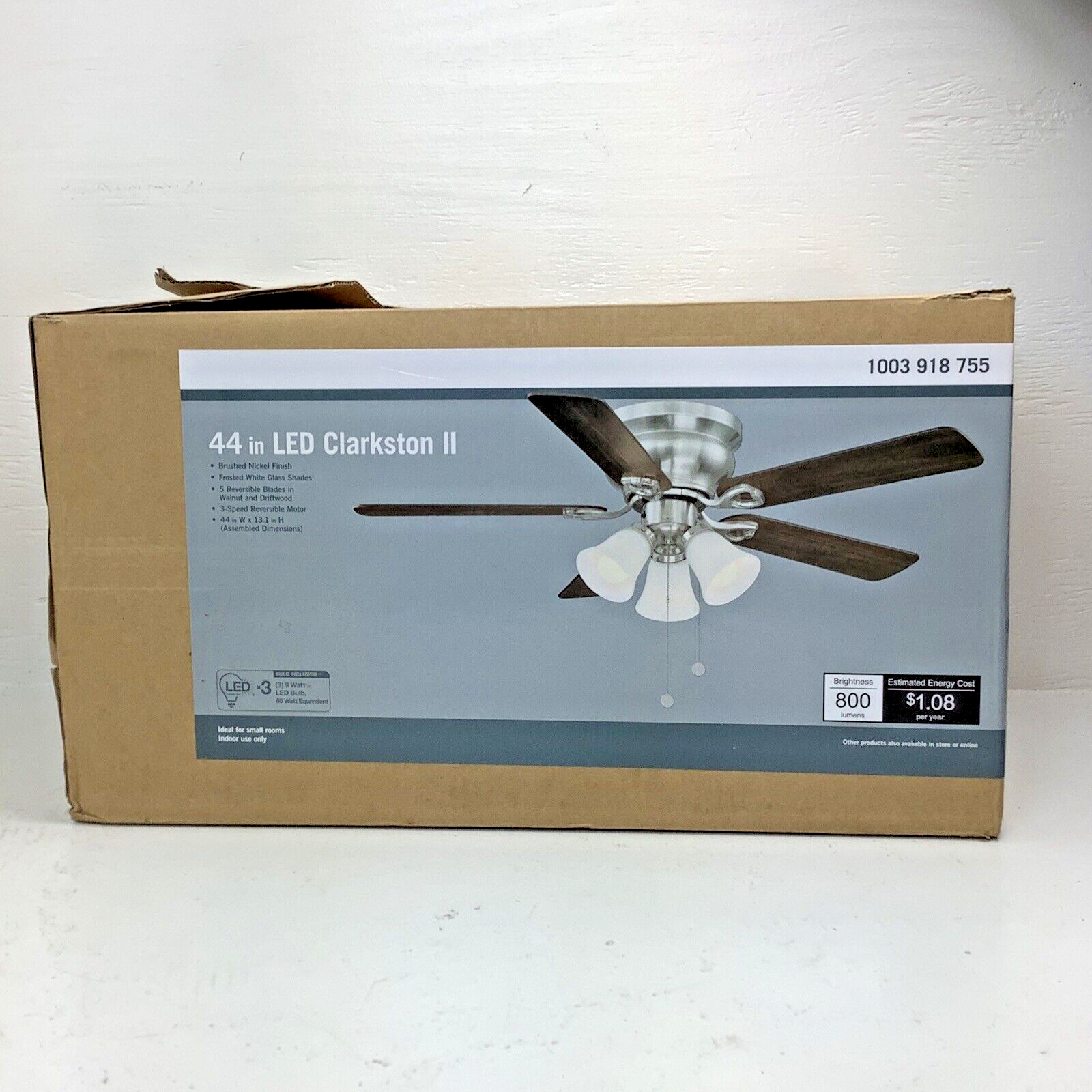 44-inch Brushed Nickel Ceiling Fan with LED Light Kit and 5 Reversible Blades-image