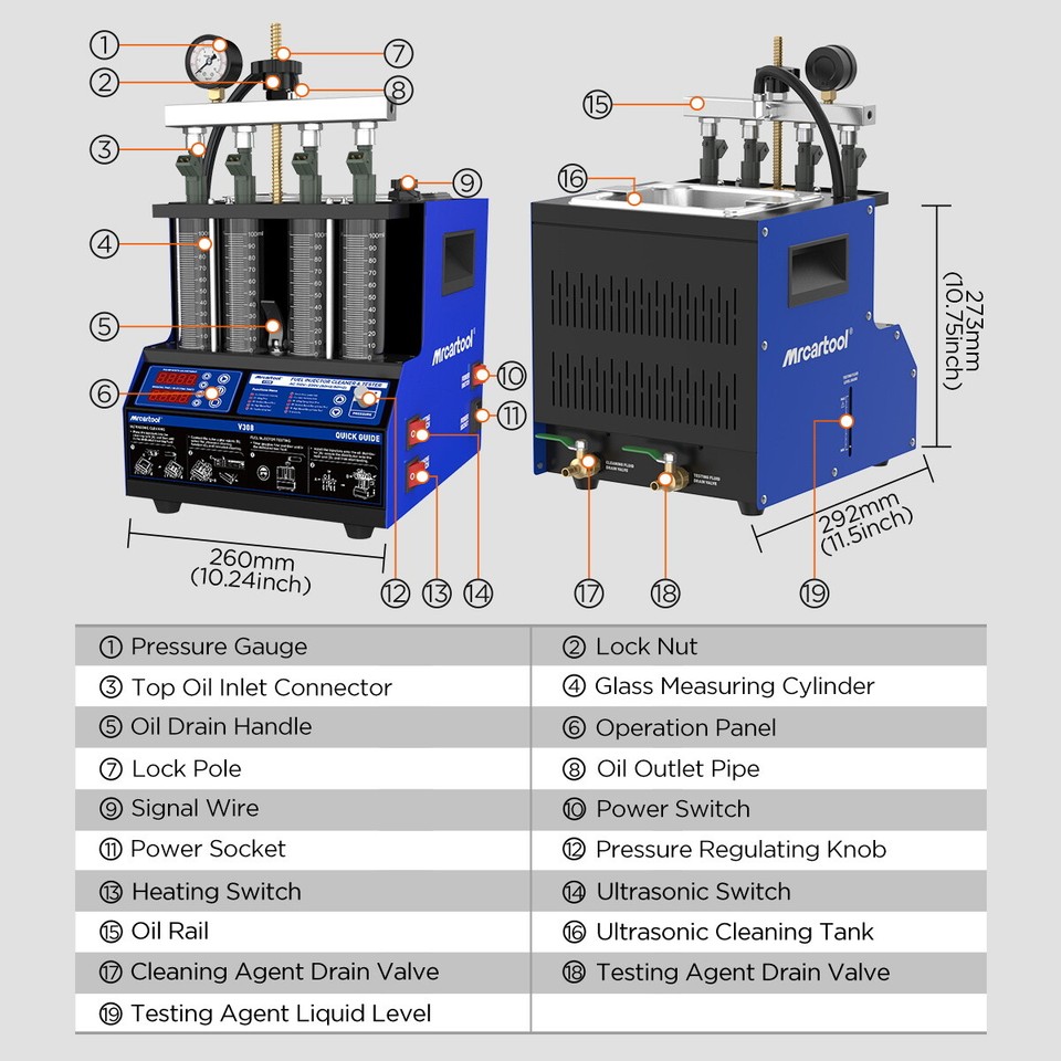 Ultrasonic Fuel Injector Cleaner Tester Heating Nozzle Injector ...