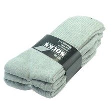 3 Pairs Mens Gray Solid Sports Athletic Work Crew Long Cotton Socks Size 10-13