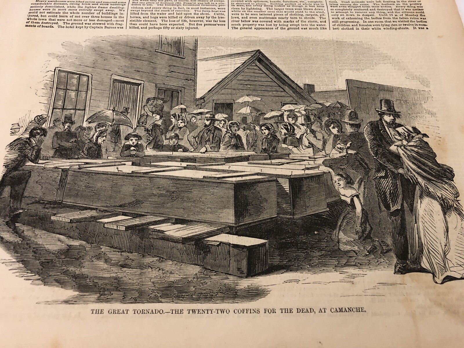 1860 Harpers Antique Print The Tornado Destruction At Camanche Iowa