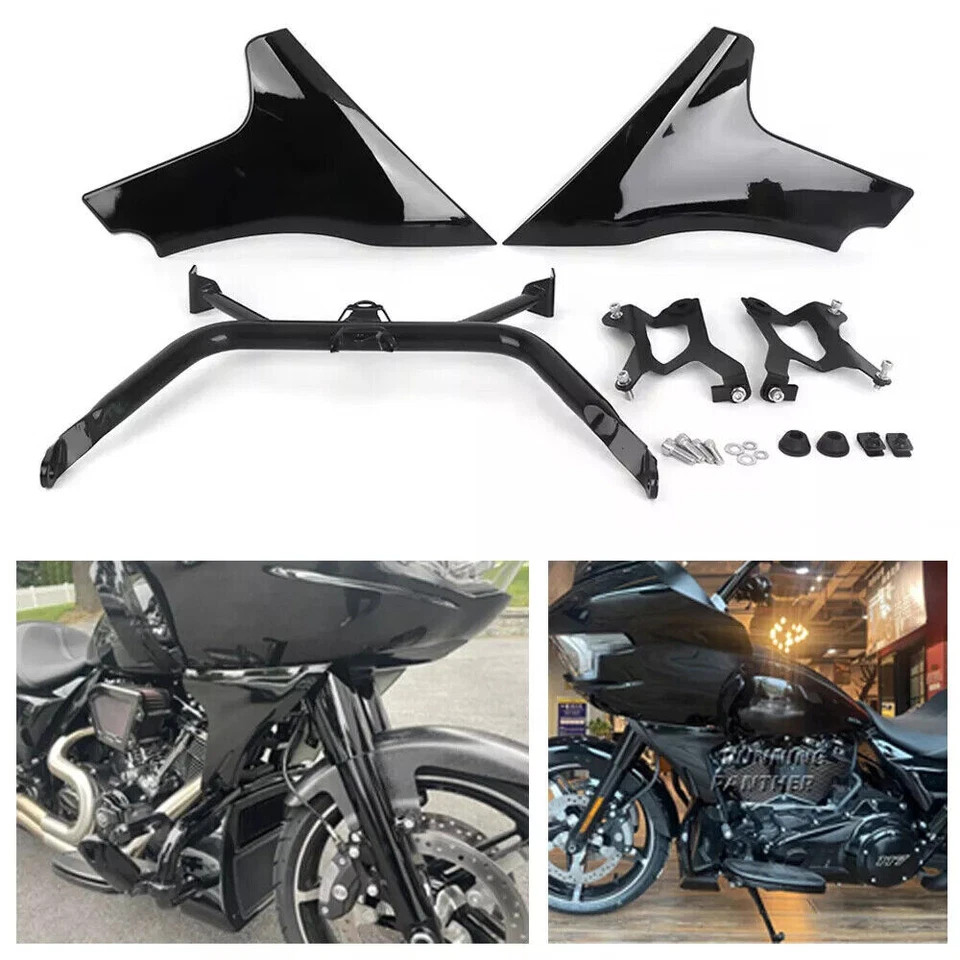 Soportes de carenado lateral negro brillante aptos para Harley CVO Road Glide 2024. Foto 3 de 4