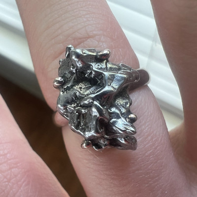 Meteorite Sterling Silver Ring ~7.75 Handmade Studio Art Jewelry Celestial 925