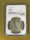 1923-PEACE Silver Dollar $1 NGC MS64