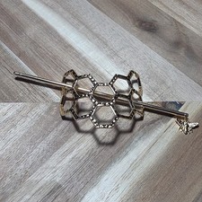 Honeycomb  Bumble Bee Hair Clip in Goldtone with Pin Barrette Classy Beehive